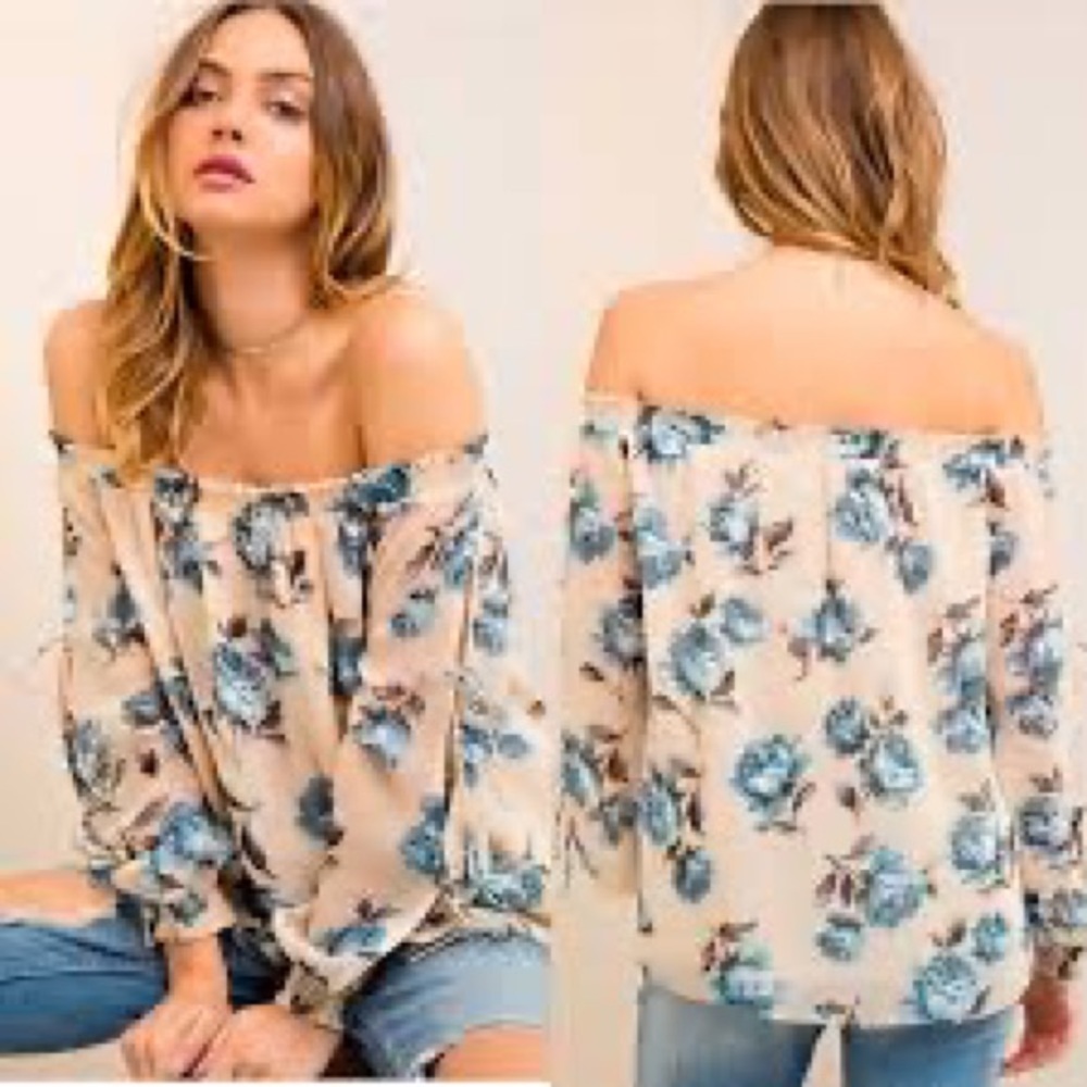Entro Floral Cold Shoulder Sheer Off Shoulder Blouse Size Small